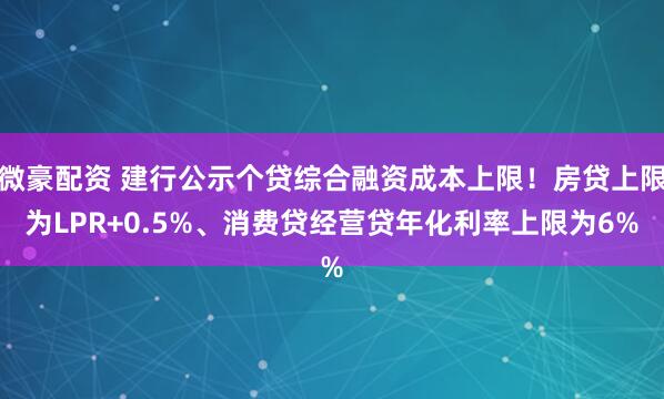 微豪配资 建行公示个贷综合融资成本上限！房贷上限为LPR+0.5%、消费贷经营贷年化利率上限为6%